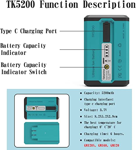 Lithium Battery TK5200 for Takamine GM120S/GM160/GM120 Laser Level