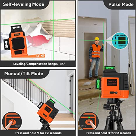 Takamine 12 Lines Laser Level Self Leveling 3x360° 3D Green Cross Line for  Construction/Picture Hanging, Remote Controller, Rechargeable Li-ion